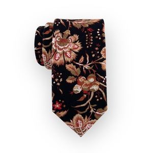 Men’s Black w/ Vermilion Chintz Floral Pattern Necktie, Slim 2.75” Width Tie